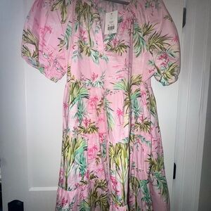 Crown & Ivy Pink and Green Puff Sleeve Sundress